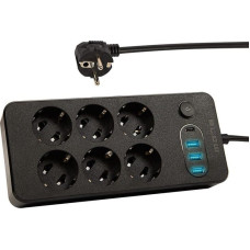 Blow 98-210# Przedłużacz sieciowy ps-620 6-gniazd 3xusb 1xusb-c 2m czarny 2x1mm
