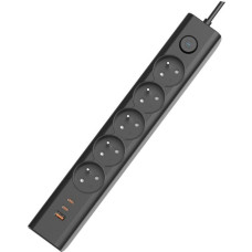 Viking Viking síťová prodlužovací zásuvka YC53, 5x AC 230V, 1x USB-A, 2x USB-C, délka 1,5 m, černá