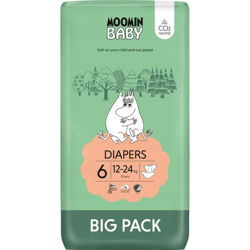 Muumi MOOMIN Baby, Pieluszki 6 JUNIOR (12-24kg), 51 szt. EKO BIG PACK