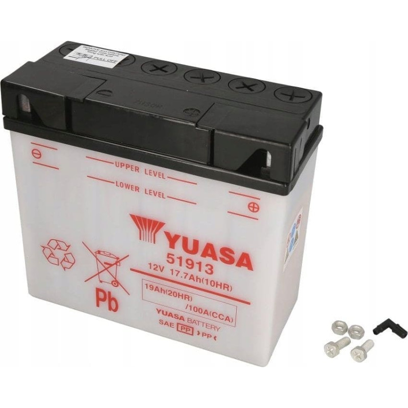 Yuasa Akumulator Kwasowy/Rozruchowy YUASA 12V 19Ah 100A P+ Obsługowy 186x82x171mm Suchoładowany bez elektrolitu wymagana ilość elektrolitu 1l 51913 pasuje do: BMW K R 750-1600 1990-2017
