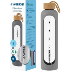 Wessper Wessper B1 Borosilicate 500 ml Szklana butelka na wodę z miarką motywacyjną z szarym etui