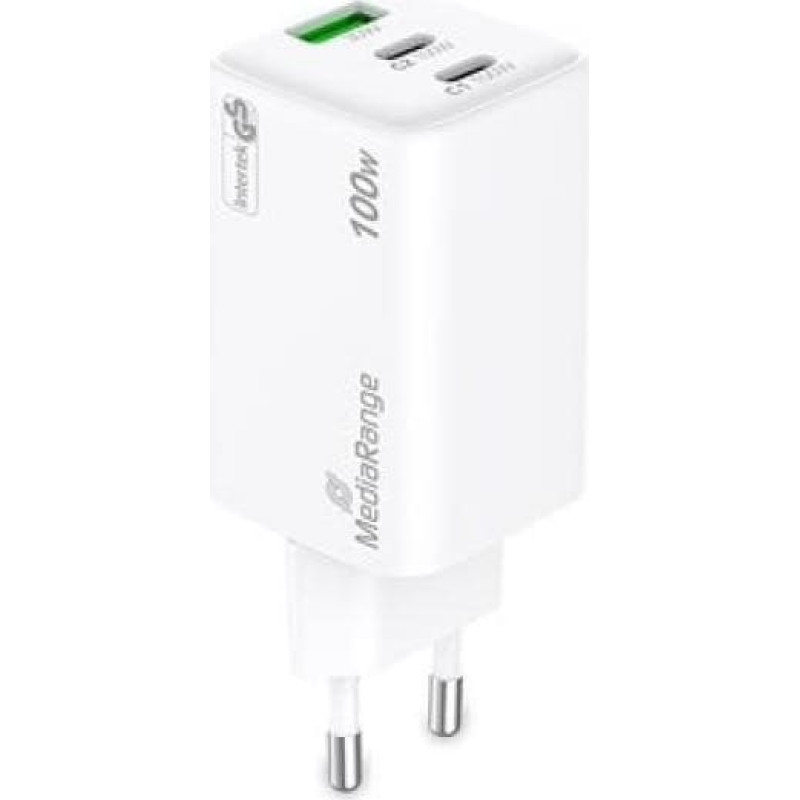 Mediarange Ladegerät 100W 3-Port 2x USB-C u. 1x USB-A, weiß