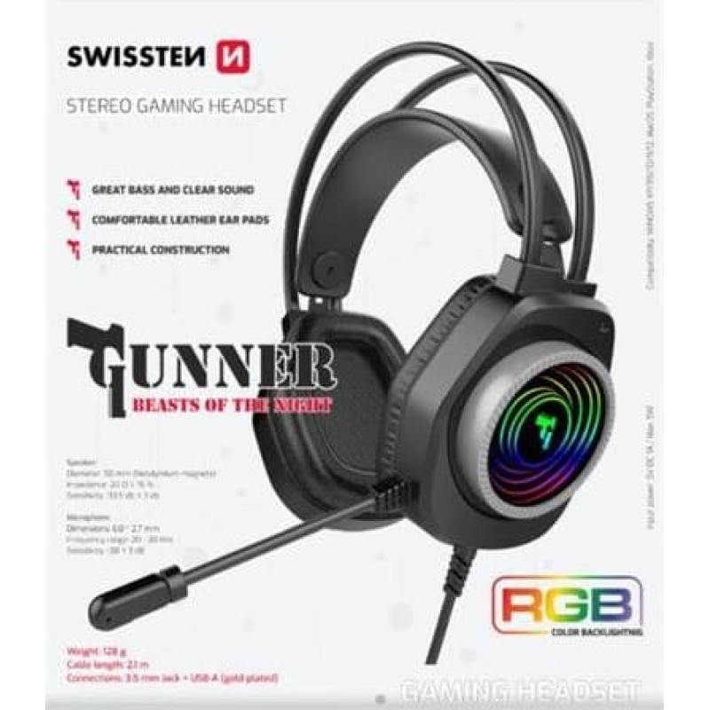 Swissten Gunner RGB Spēļu Austiņas