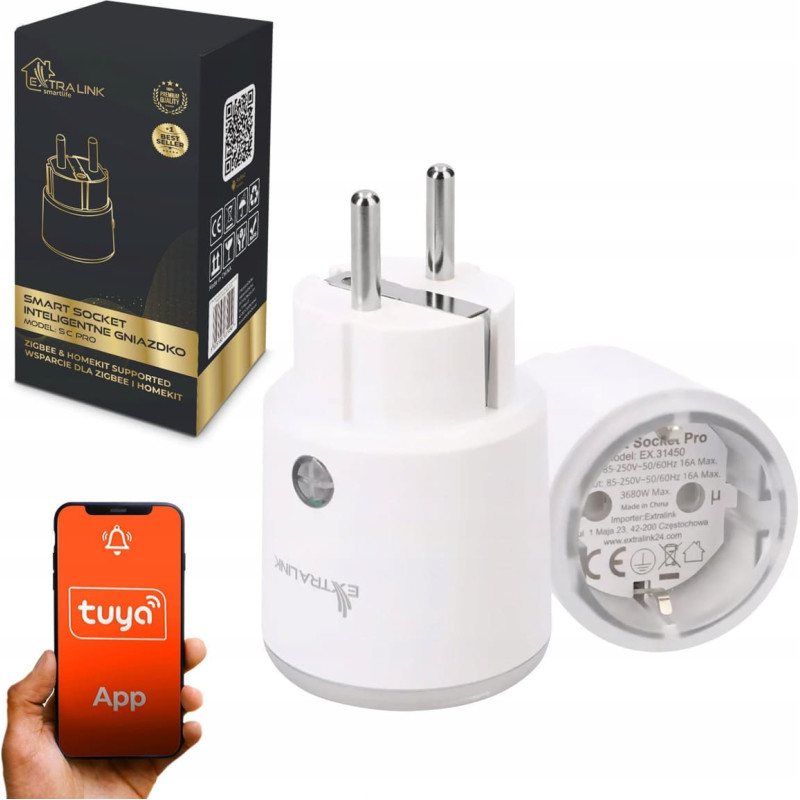 Extralink Smartlife Smart Socket Sc Pro | Inteligentne Gniazdko | Zigbee, Homekit, Tuya, 3680W