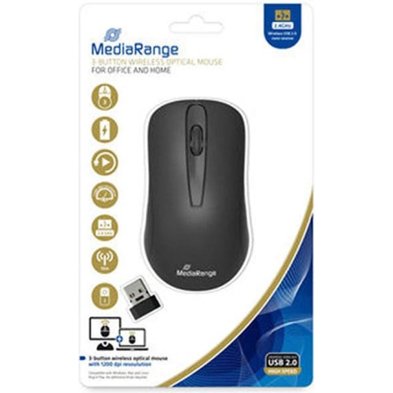 Mediarange MROS209 myszka Biuro Po prawej stronie RF Wireless Optyczny 1200 DPI