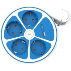 Roline Listwa zasilająca ROLINE, 4-drożna, z przełącznikiem, okrągła, 1x USB A+ 1x USB C, niebieska, 1,5 m
