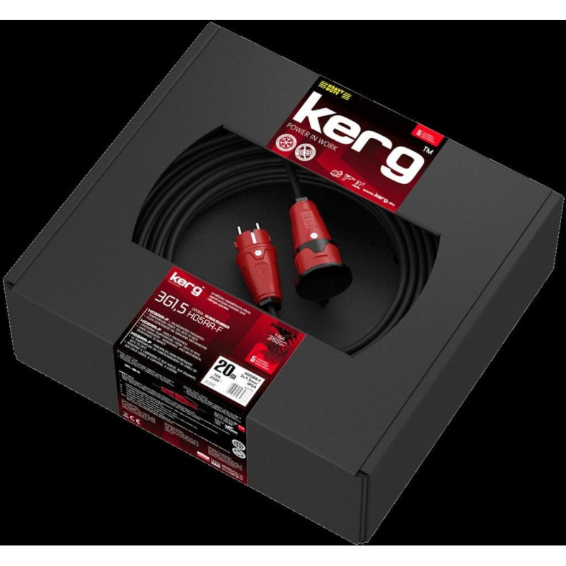 Kerg Przedłużacz KERG W2230 20m 31,5mm2 H05RR-F 250V czarny