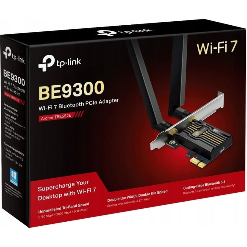 Tp-Link Archer TBE552E WiFi7 PCIe adapter (BE9300,2,4GHz/5GHz/6GHz,Bluetooth5.4)