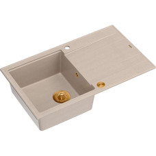 Graniteq EVAN 111 GraniteQ zlewozmywak z syfonem Push 2 Open 1-komorowy z/o (860x500x210) pearl beige / elementy miedziane
