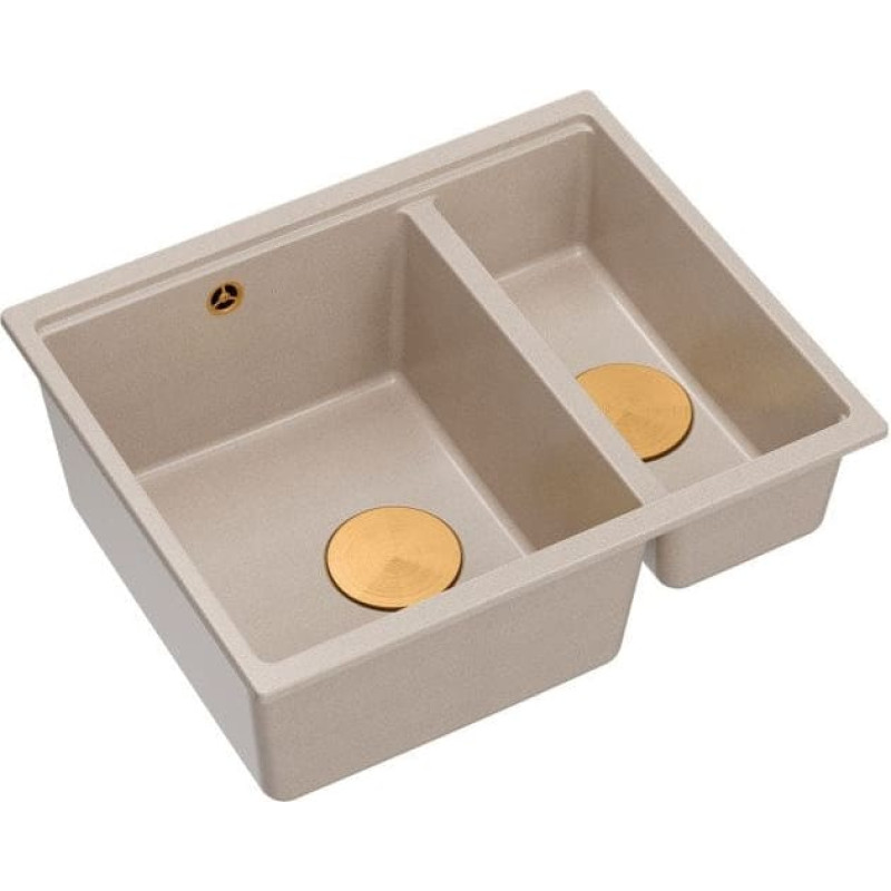 Graniteq LOGAN 150 GraniteQ zlewozmywak PEARL BEIGE 56x46x22 cm 1,5-komorowy b/o podwieszany + syfon manualny miedź save space