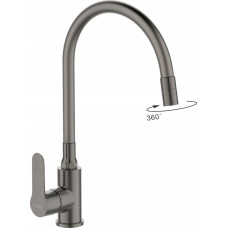 Invena Sink mixer INVENA KSANTI PLUS, with 360deg swivel spout, matt grey.