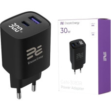 Forcell Ładowarka sieciowa Encore Energy GaN QC 4 PD 3.0 USB-A USB-C 30W GaN-3083R z wyświetlaczem standard
