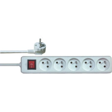 Solight prodlužovací přívod, 5 zásuvek, bílý, vypínač, 3m
