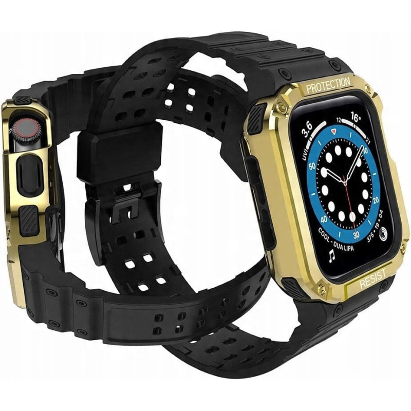 Hurtel Pasek z etui ochronnym Protect Strap Band do Apple Watch 38 / 40 / 41 mm opaska obudowa pancerna - czarny, złoty