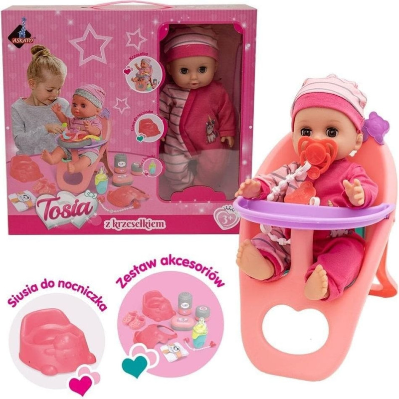 Askato Lalka z krzesełkiem do karmienia