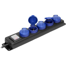 Orno Przedłużacz warsztatowy bryzgoszczelny z wyłącznikiem, 5 gniazd 2P+Z, IP44, schuko przewód gumowy, H05RR-F 3x1,5mm2, długość 5m