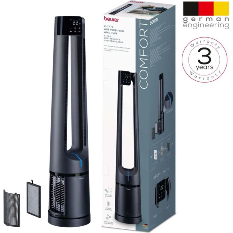 Beurer PureFlow 2-in-1  tumsi zila - Gaisa attiritajs un ventilators LV500 (4211125105006)
