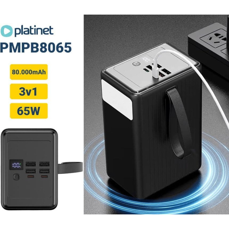 Platinet POWER BANK 80000 mAh 65W PD FLASHLIGHT USB-C 1M CABLE [46312]