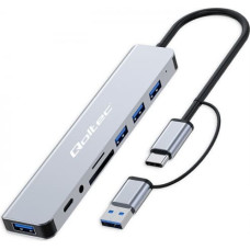 Qoltec HUB 8in1 USB C USB,USB C 4xUSB SD TF card Jack