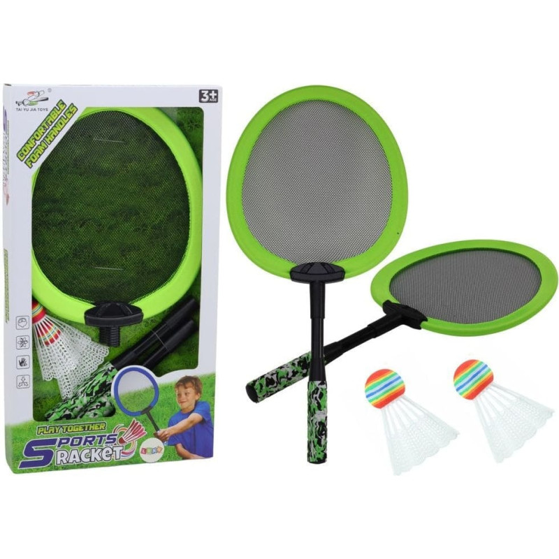 Leantoys Zestaw 2 Rakietek Do Badmintona Paletki 2 Lotki Badminton Zielony