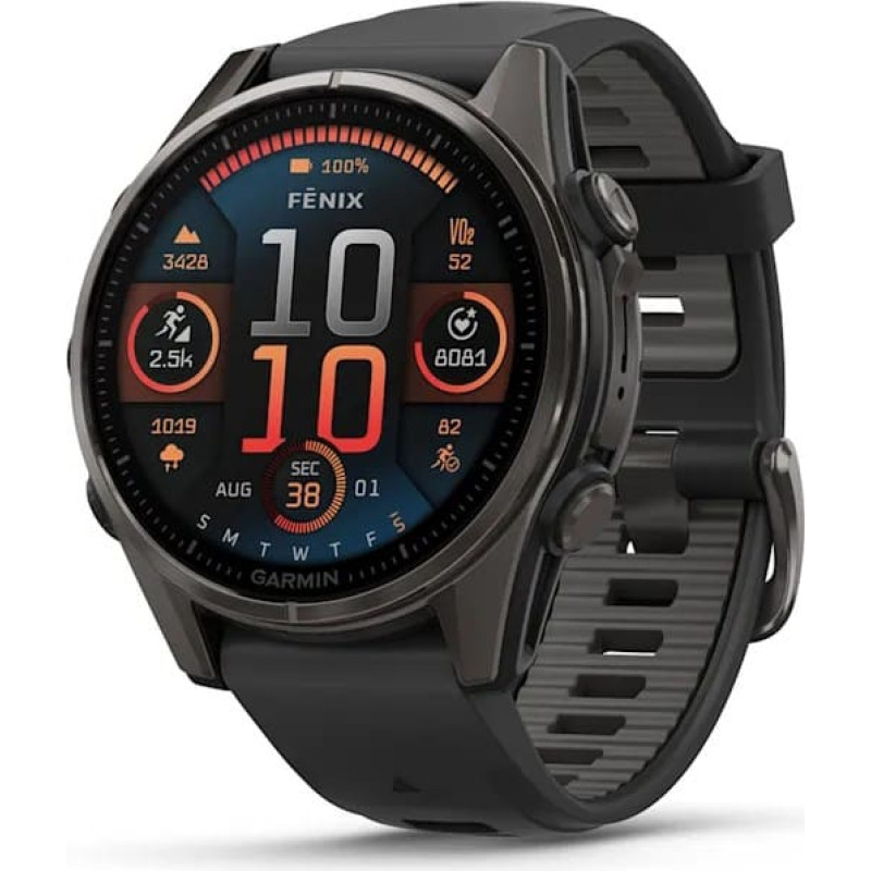 Garmin fenix 8 3,3 cm (1,3 collas) AMOLED 43 mm Digitāls 416 x 416 pikseļi Skārienekrāns Melns Wi-Fi GPS (satelīts)