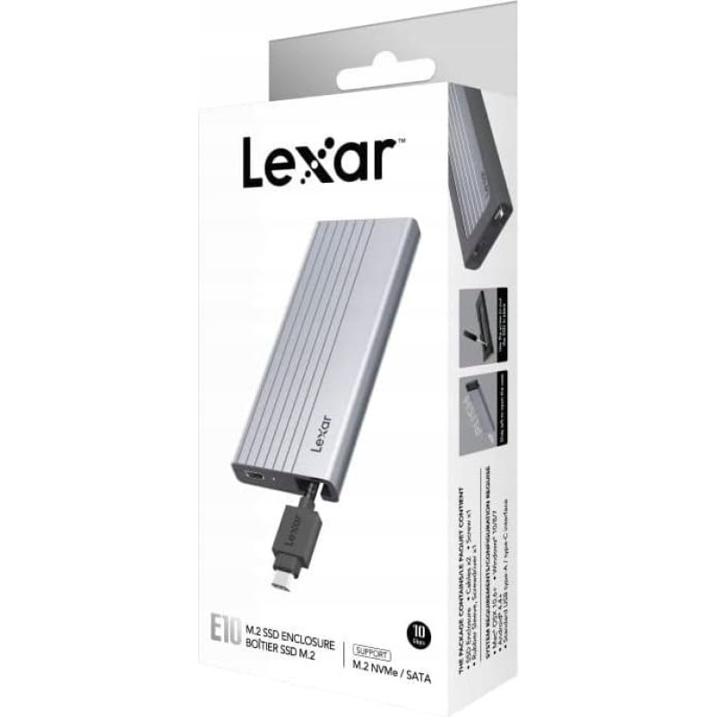 Lexar SSD Storage 10GB Enclosure USB3 M.2 2280 with built in cable
