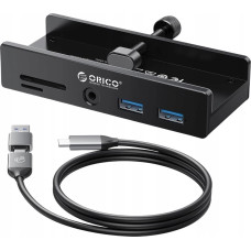 Orico Hub USB-C 5Gbps aktywny, przykręcany, 2x USB-A, czytnik SD, minijack 3,5 mm, czarny
