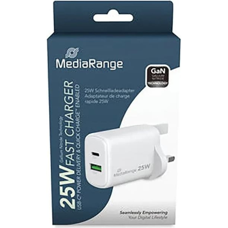 Mediarange Ładowarka MediaRange Ładowarka 25W 2-Port 1x USB-A/1x USB-C UK biały