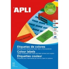 Apli Etykiety kolorowe APLI, 210x297mm, prostokątne, czerwone, 20 ark.