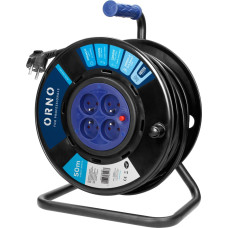 Orno Przedłużacz bębnowy, 4 gniazda 2P+Z, kabel PVC H05VV-F 3x1,5mm?, długość - 50m, STAŁE GNIAZDA, termik, przesłony torów prądowych