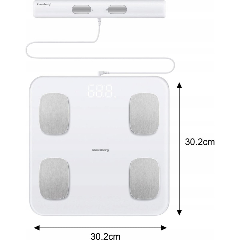 Klausberg WAGA ŁAZIENKOWA Z POMIAREM TKANKI TŁUSZCZOWEJ I SKŁADU CIAŁA, SMART, BT, KLAUSBERG KB-7853 BIAŁA