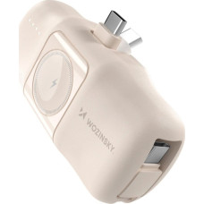 Wozinsky Mini powerbank Wozinsky WF16-YCS 5000mAh 15W USB-C z wbudowanym kablem USB-C i ładowarką do Apple Watch - beżowy