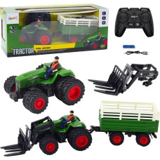 Leantoys Traktor Rolniczy Z Przyczepą i Widłami Podwójne Koła Zdalnie Sterowany RC LEAN Toys