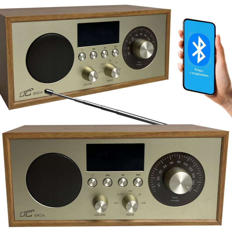 LTC Radio przenośne Brda FM/BT/USB akum.2200mAh,10W,ładowanie indukcyjne telefonu,jasny brąz/złote