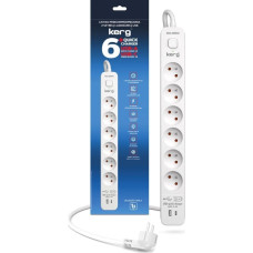 Triton Urządz. zas.-zabezpiecz. KERG z wyłącznikiem-6 gniazd-USBC+USBA-biało-szary-3m-16A-H05VV-F-3x1,5mm2 one size