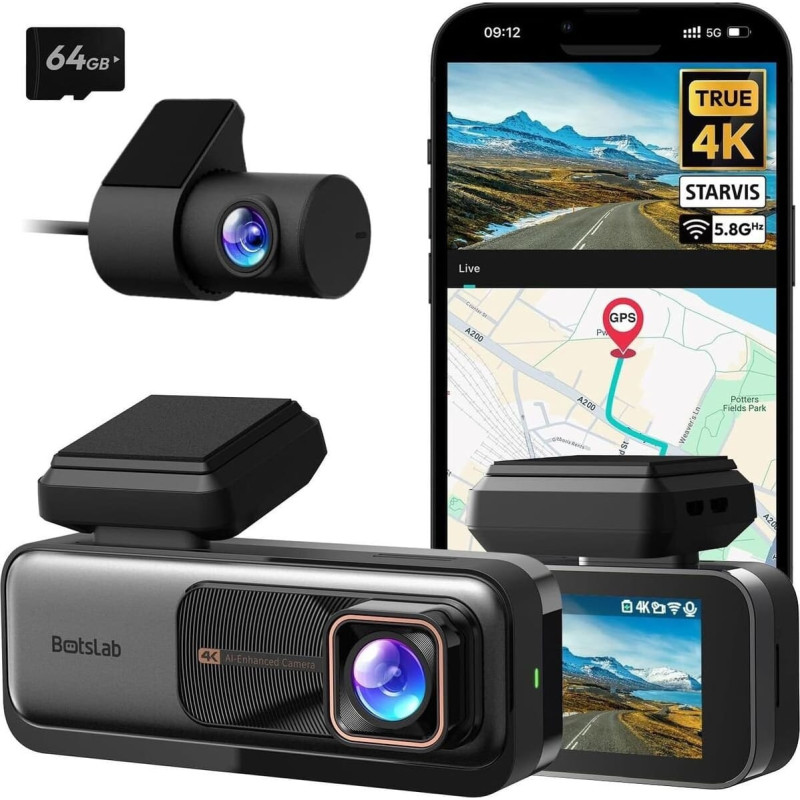 360 Botslab G980H | Rejestrator Samochodowy | Zestaw 4K Front + 1080P Tył, Gps, 2.4Ghz/5Ghz Wi-Fi