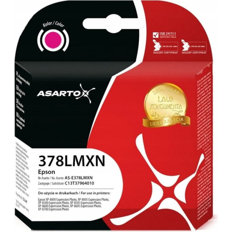 Asarto Tusz Asarto do Epson 378XL | C13T37934010 | 830 str. | magenta