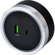 Viking zásuvkový modul A60, 1x USB-A, 1x USB-C, PD, stříbrno-černá