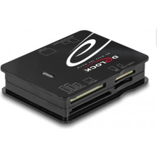 Delock USB 2.0 Card Reader for CF / SD / Micro SD / MS / xD / M2 memory cards, CF, MMC, MS Duo, MS Micro (M2), MicroSD (TransFlash), SD, xD, Black, 480 Mbit/s, USB 2.0, 43.5 mm, 56.6 mm