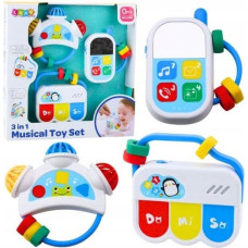 Leantoys Zestaw Zabawek Muzycznych Dla Malucha Telefon Tamburyn Klawisze Dźwięki 3w1
