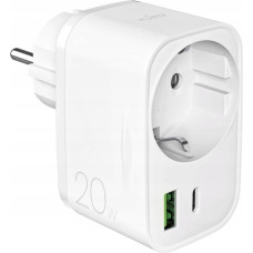 Puro Ładowarka Puro 20W Power Delivery z wtyczką i gniazdem Schuko 1x USB-C + 1x USB-A - biała