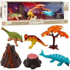 Leantoys Zestaw Realistycznych Figurek Dinozaury Wulkan Drzewo 6el