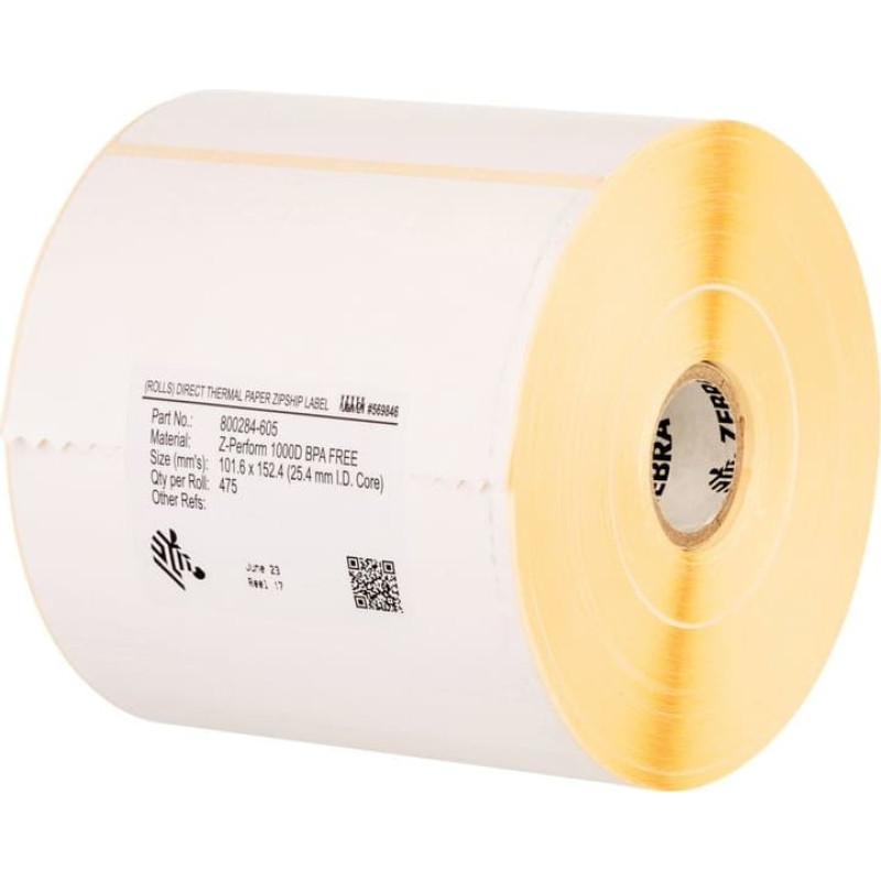Zebra Label, Paper, 74x210mm; Thermal Transfer, Z-Perform 1000T, Uncoated, Permanent Adhesive, 76mm Core, Perforation
