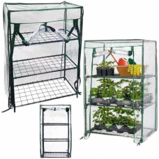 Lean Mini Szklarnia Balkonowa Ogrodowa 3 Półki Metalowe Folia PVC 46 x 24 x 80cm