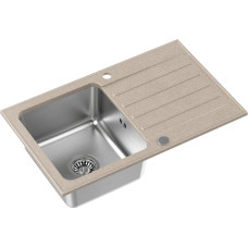 Graniteq KENNETH 111 Fusion GraniteQ river sand (beżowy) z komorą stalową (780x480x195) z syfonem manualnym i zaślepką+wkładka ociekowa+zestaw noży Fiskars