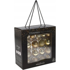 Skrzynkazdrewna Glass Christmas tree toy set XMAS BALLS, gold color, 34 pcs.