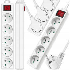 LTC Przedłużacz sieciowy 5 gniazd z uziemieniem i z włącznikiem 5m biały