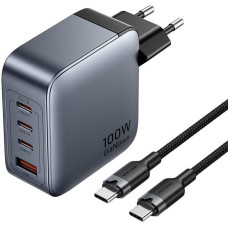 Vention Ładowarka Vention 3x USB-C, 1x USB-A, 100W (szara) z kablem USB-C do USB-C (1m) czarna
