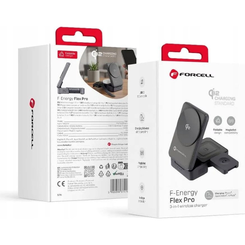 Forcell Ładowarka indukcyjna Forcell F-Energy 3w1 Flex Pro Qi2 zgodna z MagSafe (F-05) srebrna