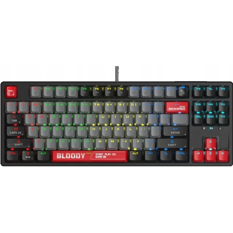A4Tech Klawiatura A4Tech A4tech Bloody Klávesnice S87, herní klávesnice, mechanická, drátová, Red Switch, CZ/SK, Černá